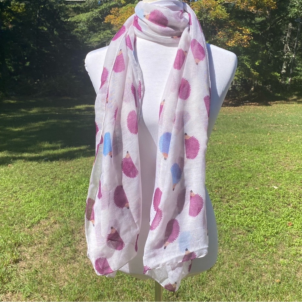WOMENS NEW SCARF WRAP PASHMINA WHITE PURPLE BLUE HEDGEHOG PRINT LARGE RECTANGLE